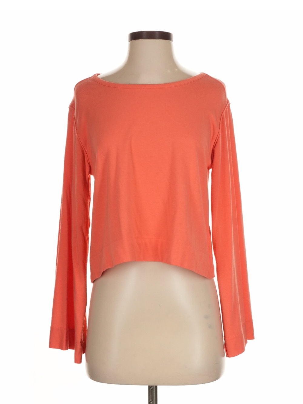 Anthropologie Coral-Orange Long Sleeve Cropped Tee